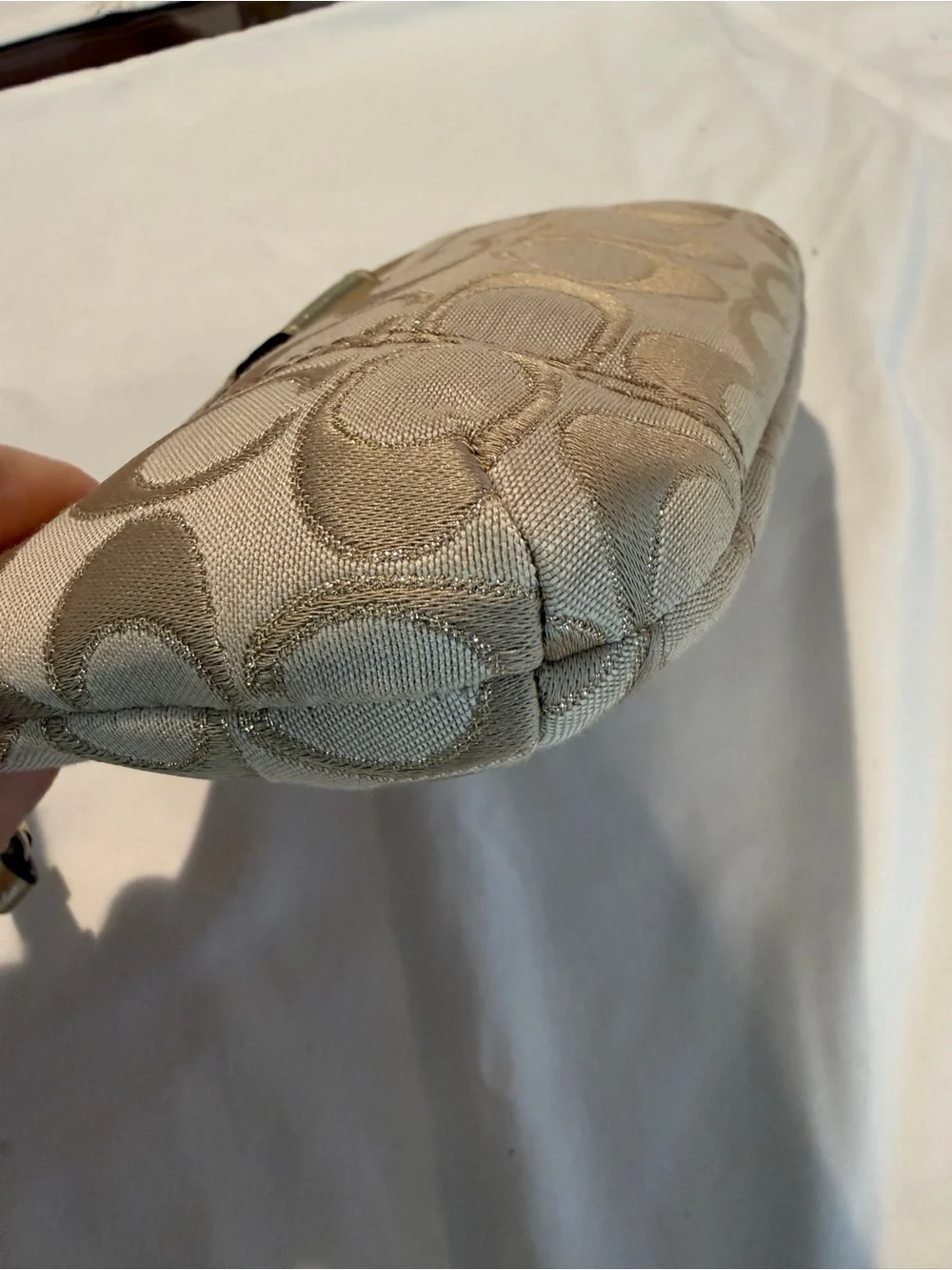 Coach Beige Signature Jacquard Wristlet with Metallic Trim Y2K